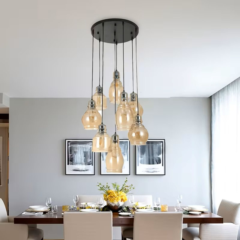 Luminaire suspendu en verre 8 lumières (ampoules non incluses) - Plafonnier industriel pour salle à manger et bar