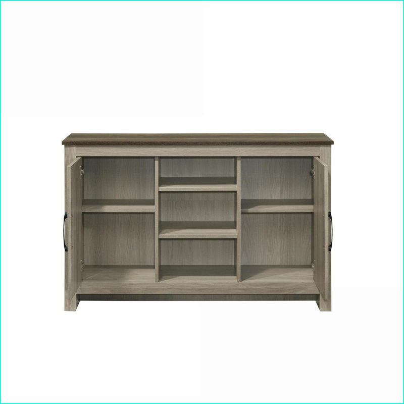 Table basse en chêne gris avec 2 armoires Tablettes, rangement peu encombrant et amp; Gestion des câbles pour le salon