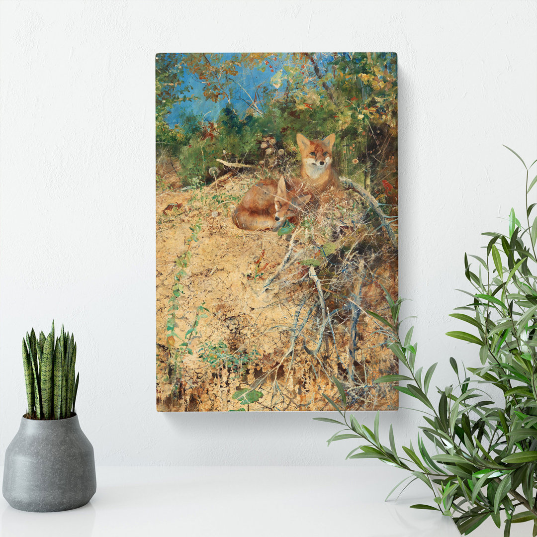 Fox Cubs by Bruno Liljefors - Wrapped Canvas