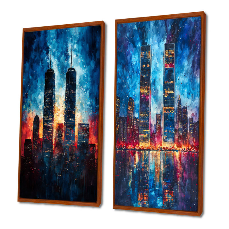 Abstrait 911 tours Patriot Memories I - Paysages, art mural 2 panneaux, H 28 po x l 25 po, Cadre flottant brun