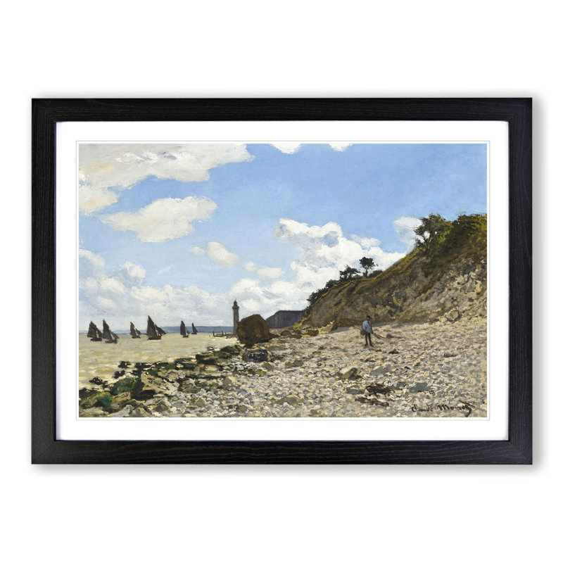 The Beach at Honfleur by Claude Monet - Picture Frame Painting, 48cm H x 65cm W x 2cm D, Black Framed