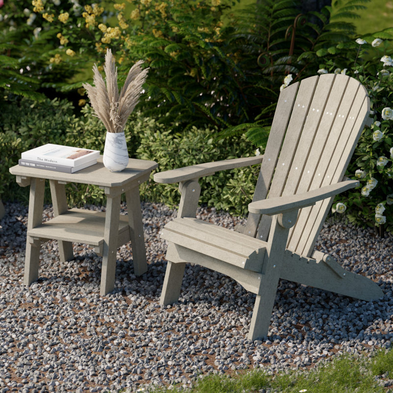 Heritage 3-Piece Folding Adirondack Set with Side Table, Weathered Wood