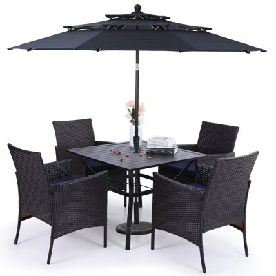 4 - Person Patio Dining Set with Square Table , Cushions Included