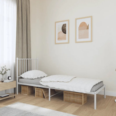 Metal Bed Frame with Headboard White