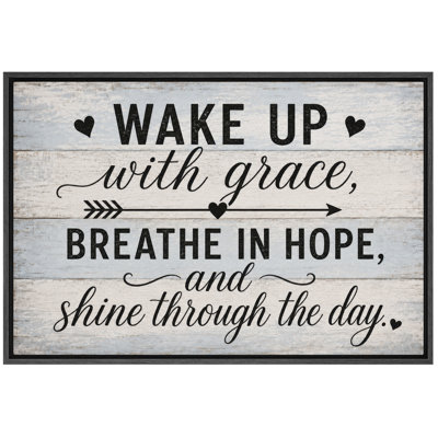 Wake Up With Grace Hope Quote Artwork, Farmhouse Bedroom Pictures, Framed Canvas Giclee Print Wall Art