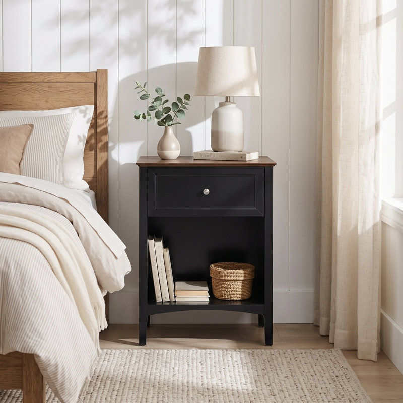 Table de chevet 1 tiroir Modern Farmhouse, Noir