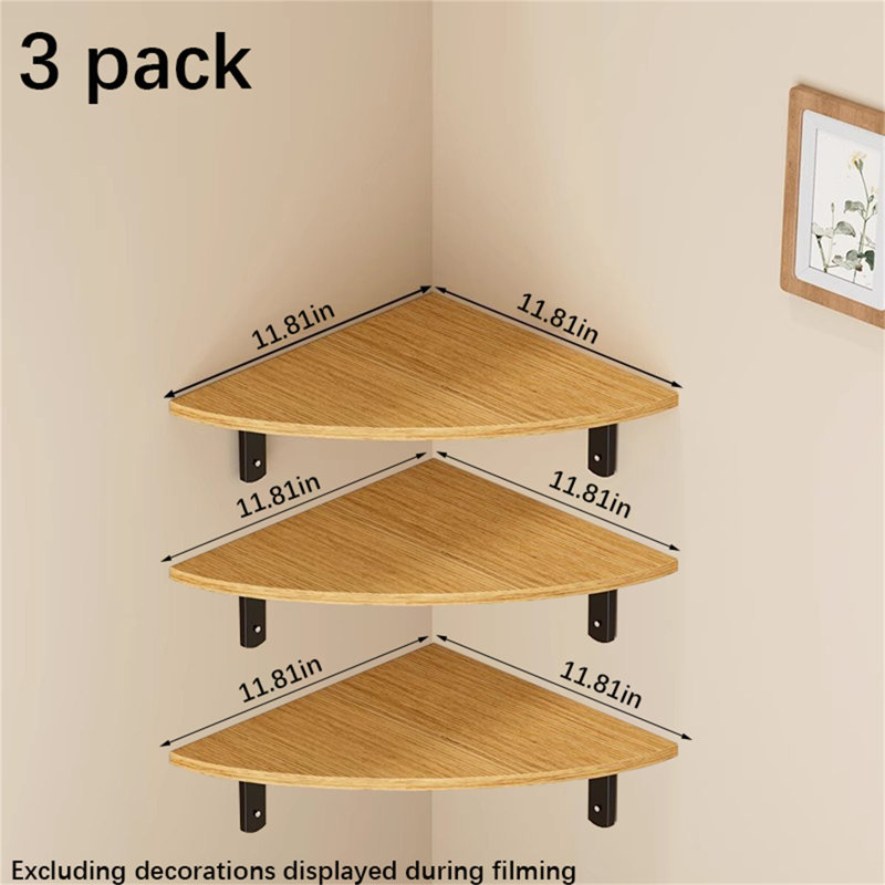 Tablette murale d'angle - rangement et présentation en bois massif en forme d'éventail, H 5,9 po x l 11,81 po x P 11,81 po