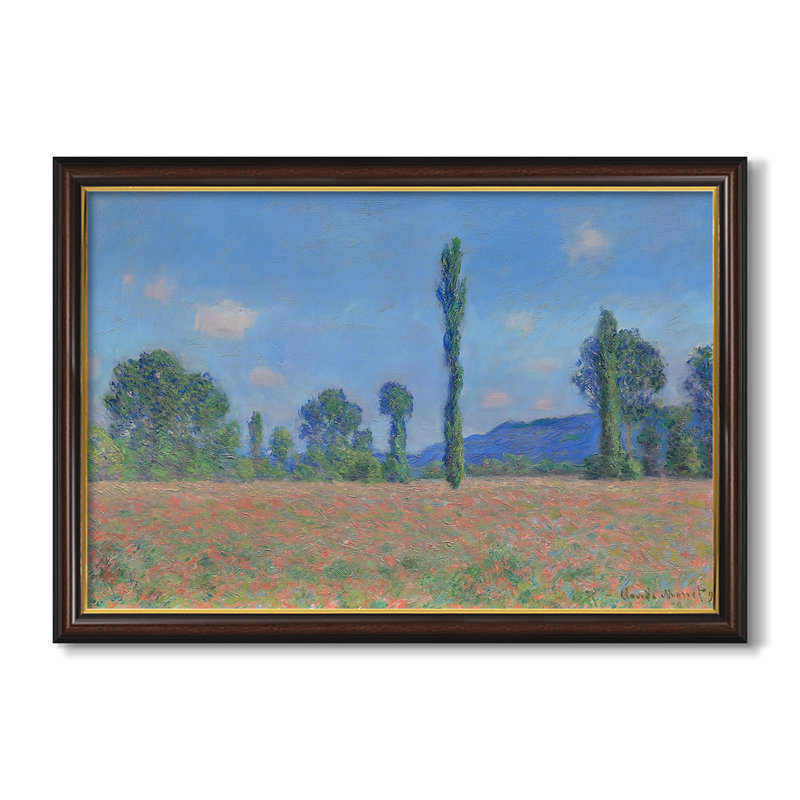 Poppy Field (Giverny), 1890-1891-Claude Monet-Custom Framed Canvas, Walnut Gold Lip, 28X40, No