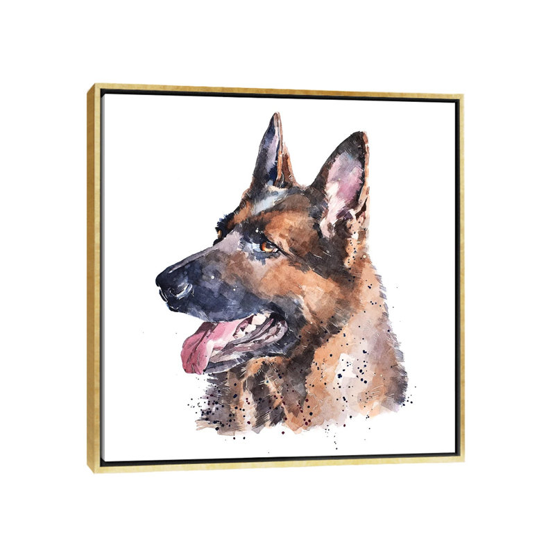 « German Shepherd I » par Edwatercolours-impression, Pas de tapis, H 26 po x l 26 po x P 1,5 po, Toile encadrée d'or