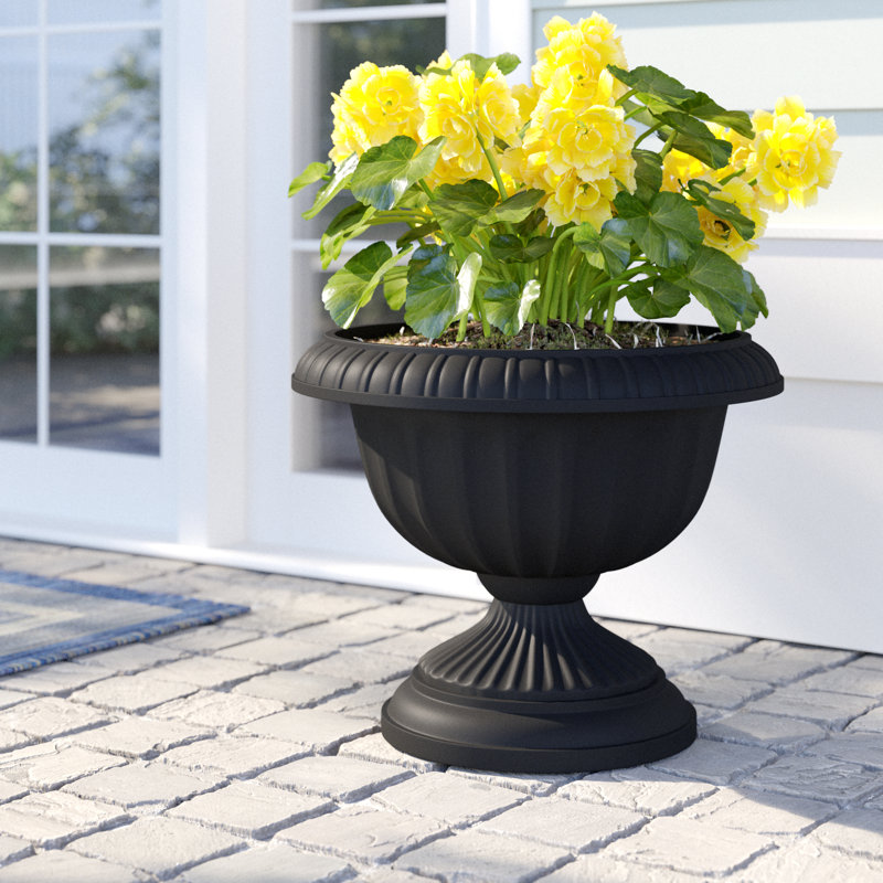 Grecian Urn Plastic Indoor/Outdoor Planter, Black, 10.5" H x 12" W x 12" D