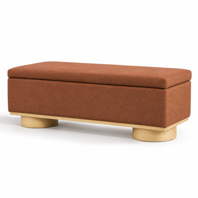 Banquette de rangement moderne capitonnée avec couvercle relevable, pouf d'appoint rembourré avec compartiment intérieur dissimulé et pieds en bois courbés