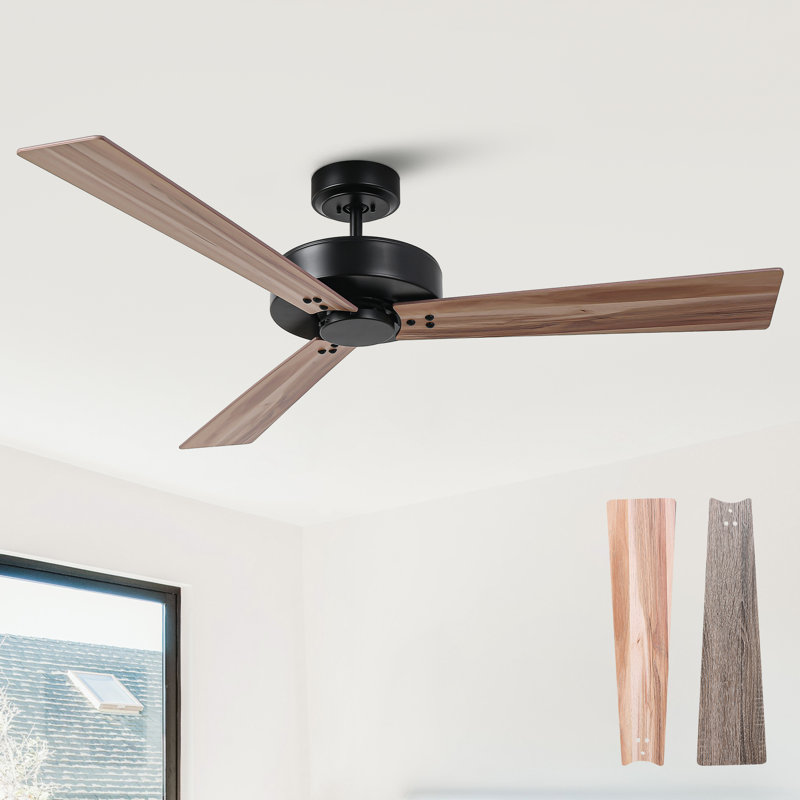 52" Farmhouse Wall Control Propeller Ceiling Fan without Light, Double-Sided Blades, 4 Speeds Reversible DC Motor