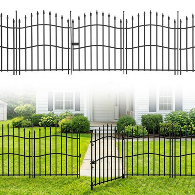 8-Panel No-Dig Metal Garden Fence with Gate, Decorative Outdoor Pet Barrier, Rust-Resistant Temporary Dog Fence for Yard, Patio & Flower Bed