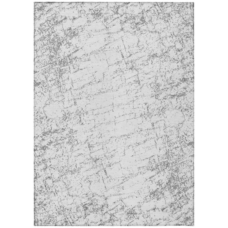 Tapis intérieur lavable abstrait gris et ivoire 3 pi x 5 pi