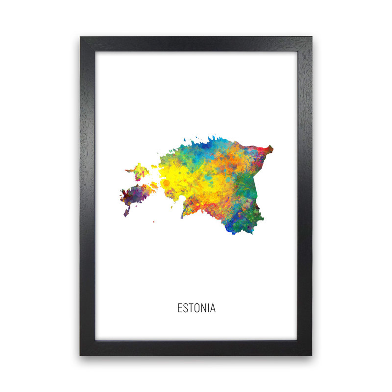 Estonia Watercolour Map by Michael Tompsett - Print, Black Framed, 88cm H x 64cm W x 3cm D