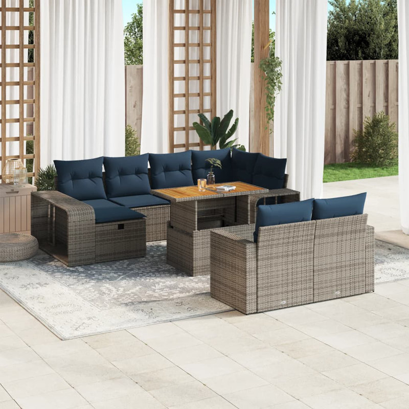 Ensemble de canapé de patio 11 pièces avec coussins en rotin de polyester