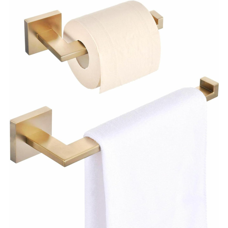 SUS304 Stainless Steel Bathroom Hardware Set - Toilet Paper Holder And Towel Ring, Gold