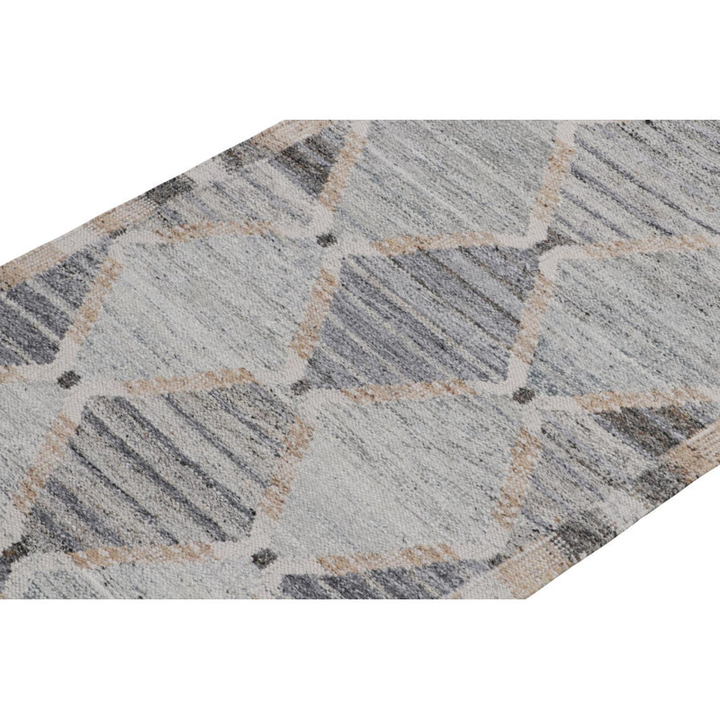 Scandinavian Outdoor Rug, Gray & Blue Geometric Runner By Rug & Kilim, Runner 2'6" x 14'