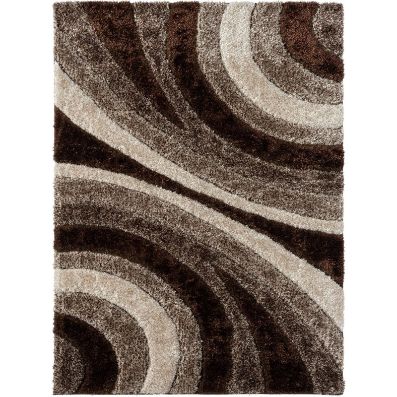Tapis brun à motif abstrait Koo, Rectangle 5 pi 2 po x 7 pi 5 po