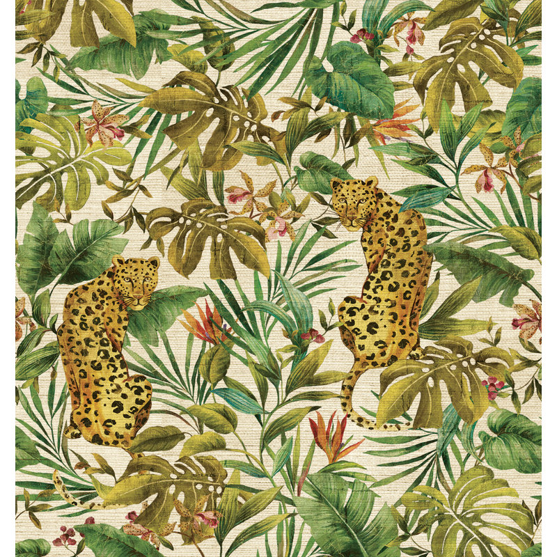 Grass Cloth Floral Wall Mural, Linen