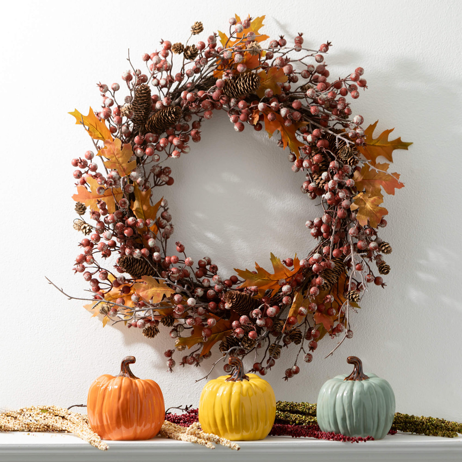 24" Artificial Rustic Berry Leaf Fall Wreath