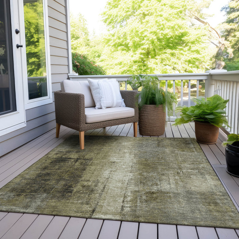 Machine Washable Indoor/Outdoor Xhevrie Olive Rug, Rectangle 8' x 10'