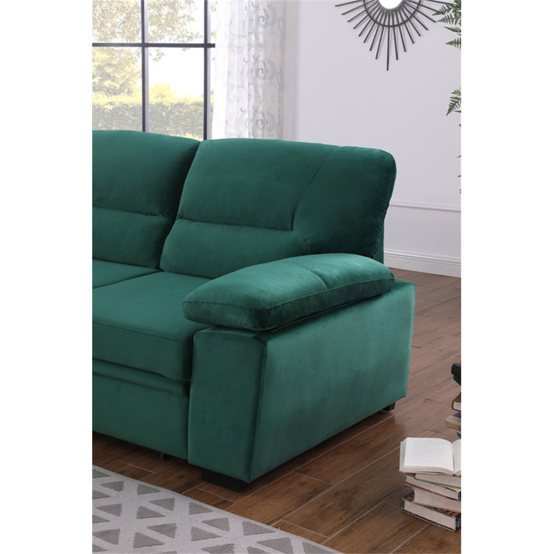 Canapé-lit modulaire réversible en tissu de velours vert Kipling, Velours vert, H 38 po x l 97,5 po x P 66 po