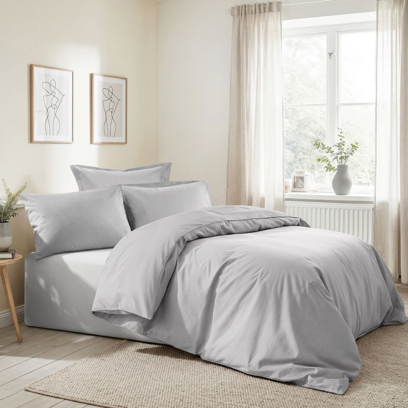Premium Ranforce Double Quilt Cover Set, 100% Cotton, Grey | Duvet Cover 78.7 x 78.7 inches & 2 Pillowcases 23.6 x 23.6 inches | Soft, Durable, Machine Washable at 86°F | Elegant Design with Button Closure