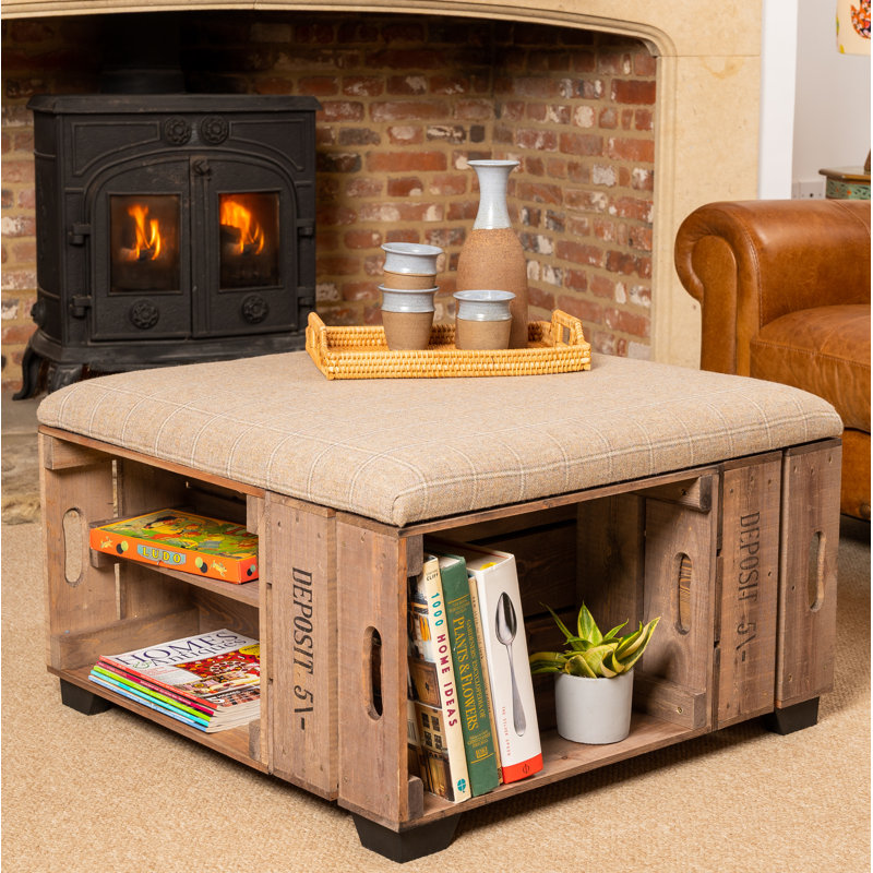 Krugerville 82cm Wide Square Tartan Ottoman with Storage