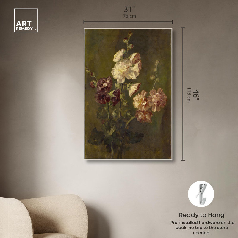 Art mural Max Weyl - Hollyhocks, H 16 po x l 11 po, Cadre argenté