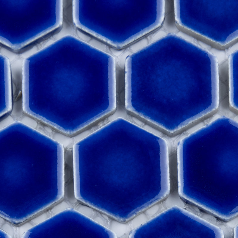Metro 0.91" x 1.02" Porcelain Honeycomb Mosaic Wall Tile, Sapphire