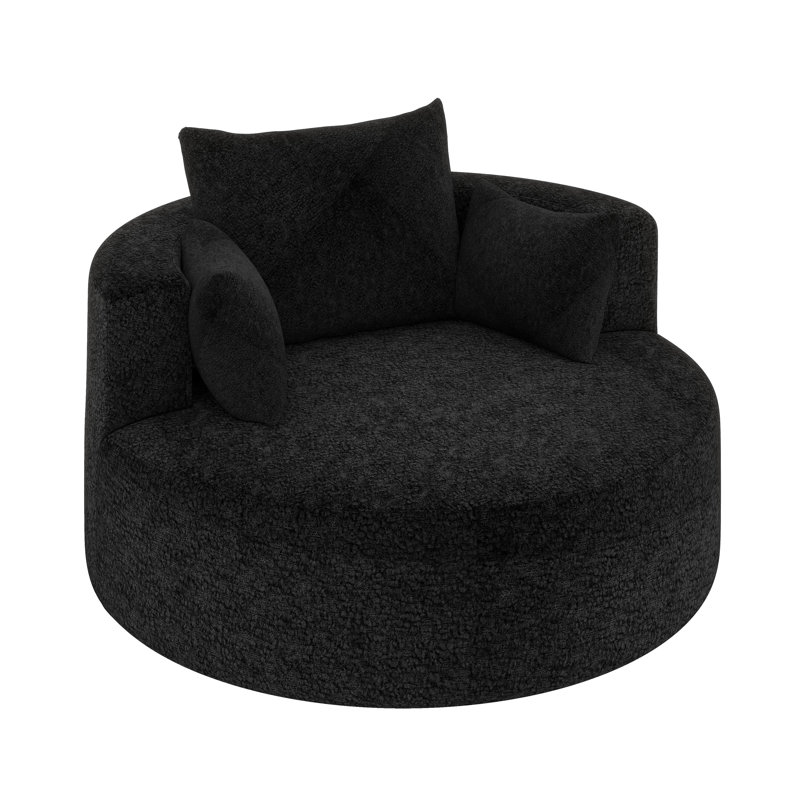 Fauteuil demi-tonneau pivotant à 360 °, siège d'appoint rond moderne et confortable avec siège extra large et profond, Noir