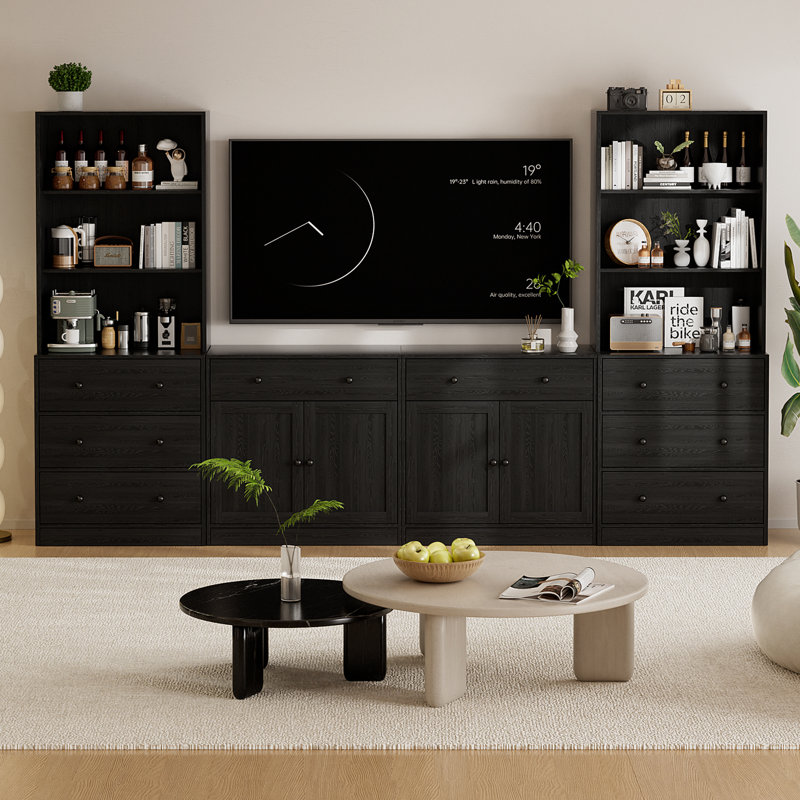 Centerport 110.3" Wide Manufactured Wood Entertainment Center, Black