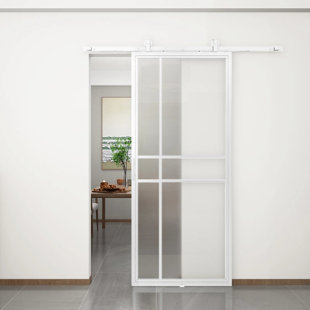 36'' x 84'' Single Glass Pane Glass Matte without Installation Hardware Kit Barn Door