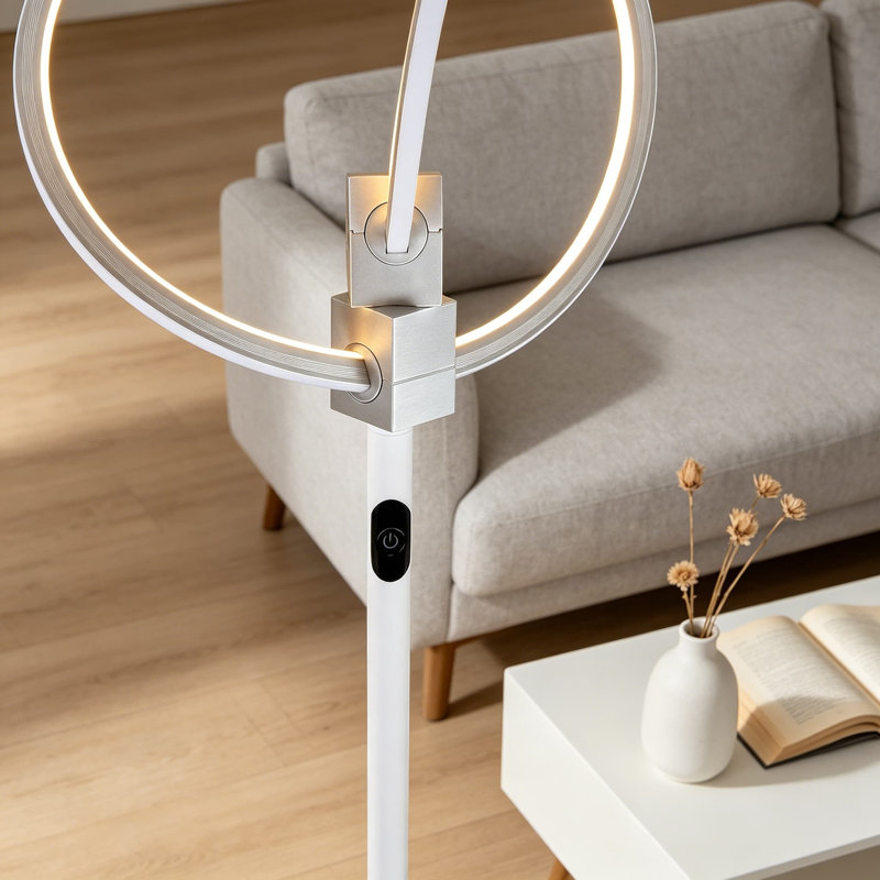 Lampe sur pied à intensité variable avec anneaux réglables Eclipse - Torchère moderne super brillante pour le salon, le bureau, l'éclairage de lecture et de travail, lampe sur pied écoénergétique