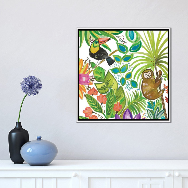 Art tropical encadré, H 18 po x l 18 po x P 1,5 po, Toile blanche encadrée