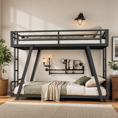 Lit superposé simple TG au-dessus de simple TG avec 2 échelles latérales, lit superposé en métal avec pieds de support spéciaux, lit superposé à profil bas