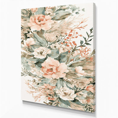 Aquarelle, art floral sur toile beige 13