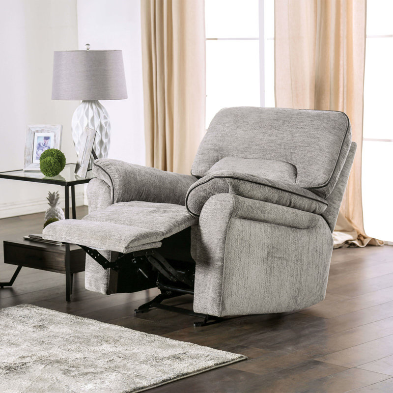 Fauteuil inclinable oscillant gris clair avec plateau-coussin pour le salon