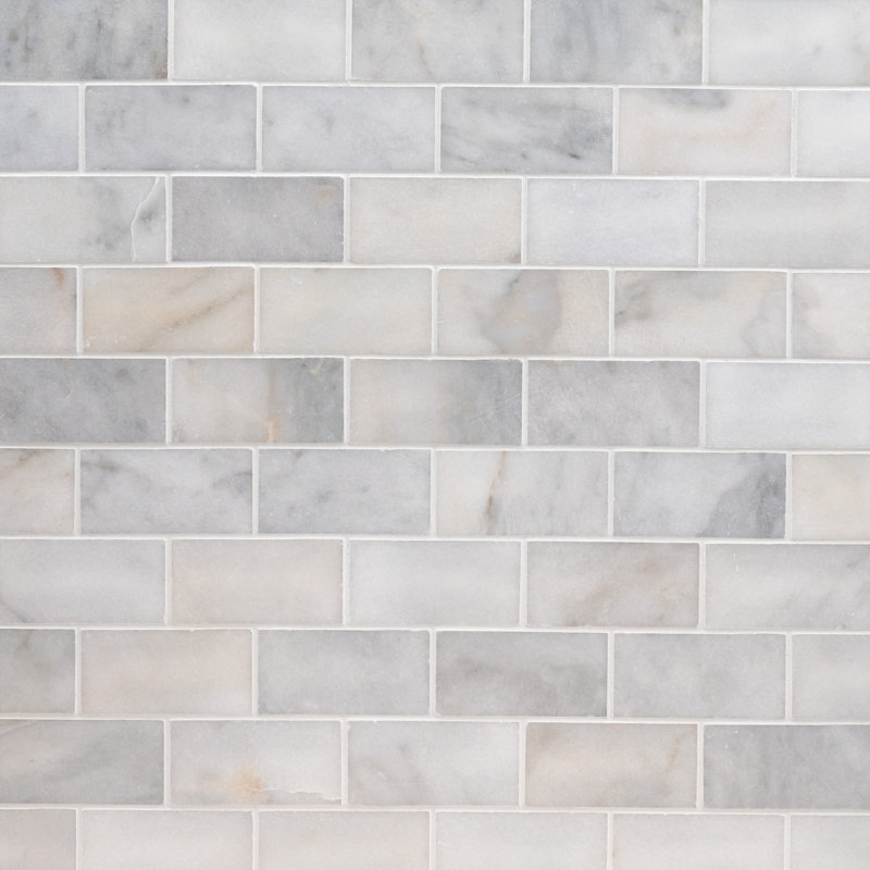 Iona Mist Subway 3 in. x 6 in. Polished Marble Floor and Wall Tile