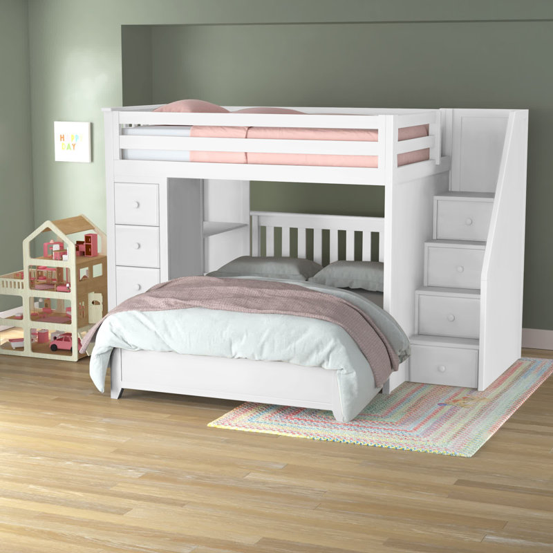Haner Kids Full Over Full Bunk Bed with Drawers, Gray