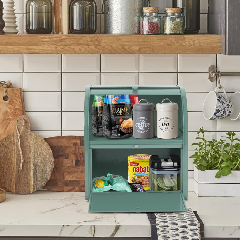 Metal Bread Box For Kitchen Countertop,Green