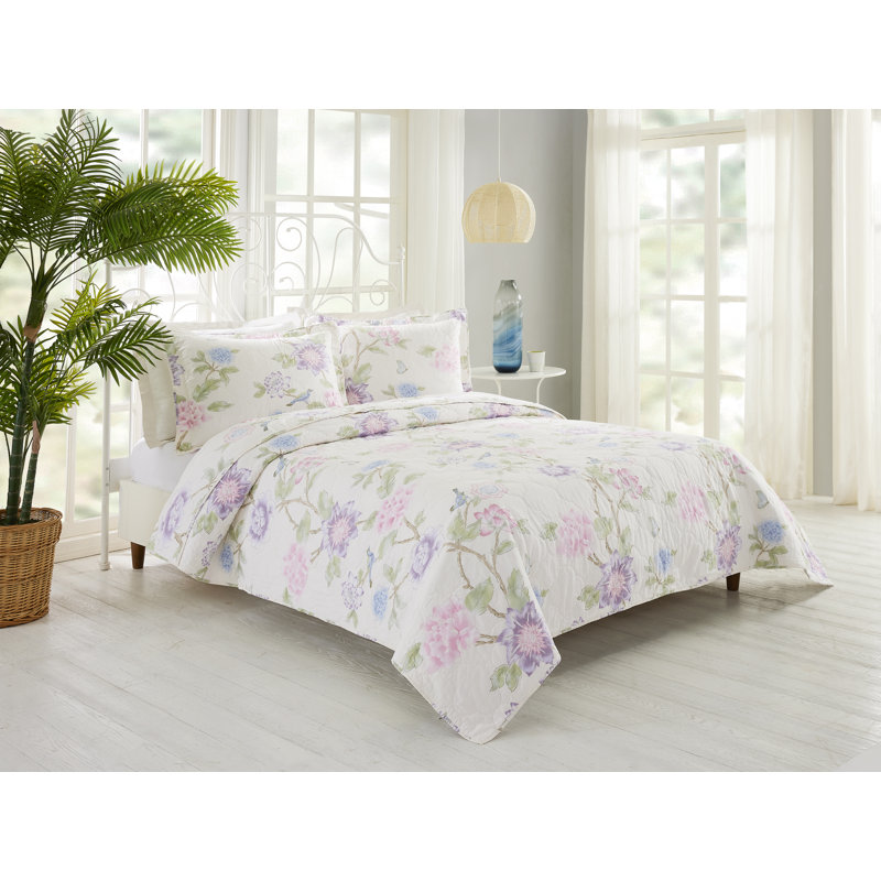 Queen Blue Floral Cotton Reversible Quilt