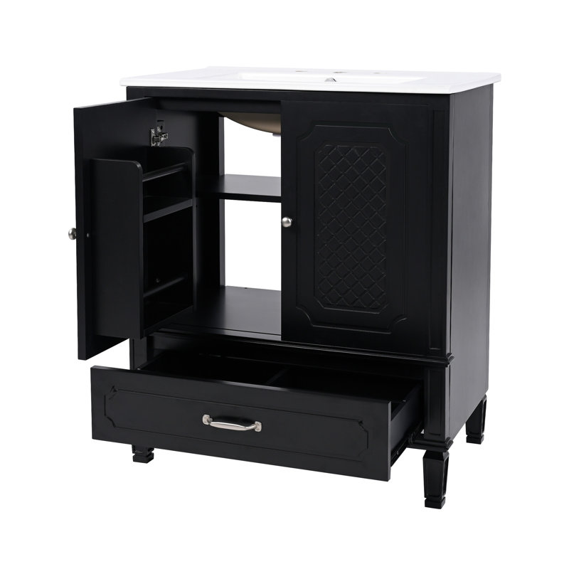 Ensemble de meuble-lavabo pour salle de bain avec lavabo double, 2 armoires avec organisateurs de porte, 2 tiroirs, noir