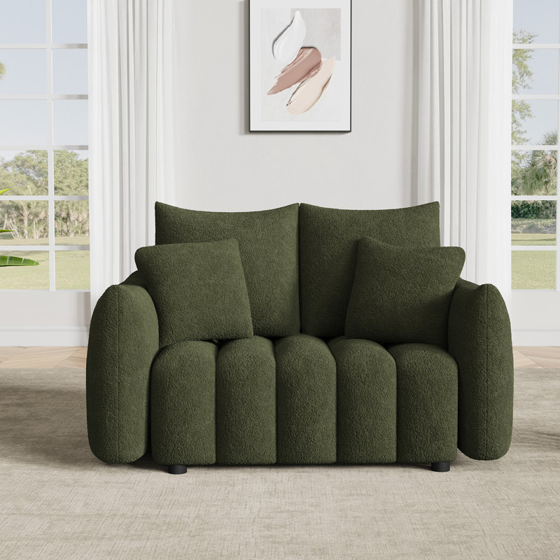 58" Teddy Fabric Upholstered Loveseat, Olive Green