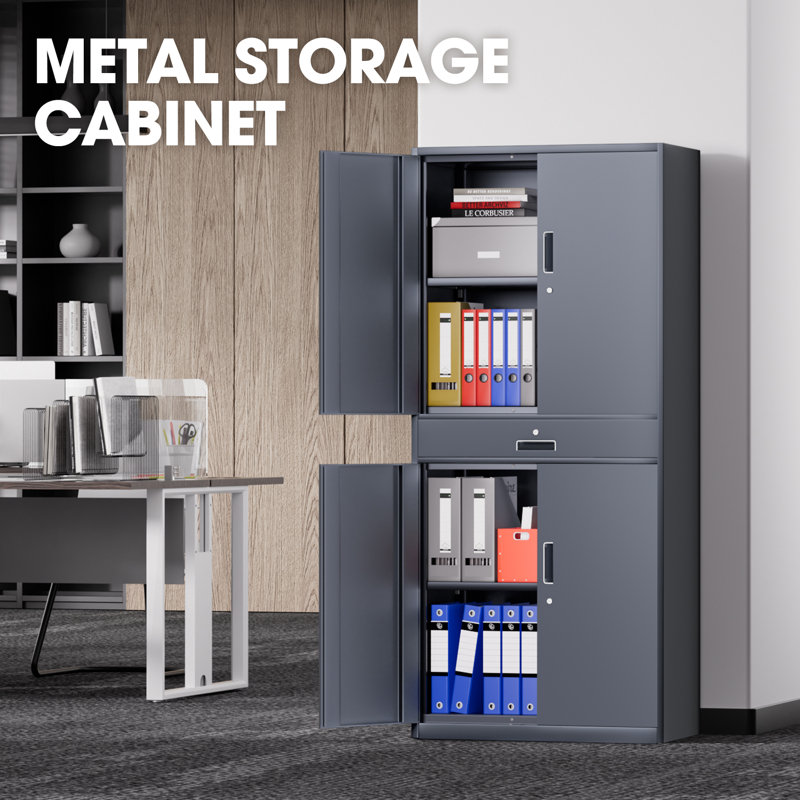 71" Lockable Heavy Duty Metal Storage Cabinet W/ Drawer&Adjustable Shelves, Gray