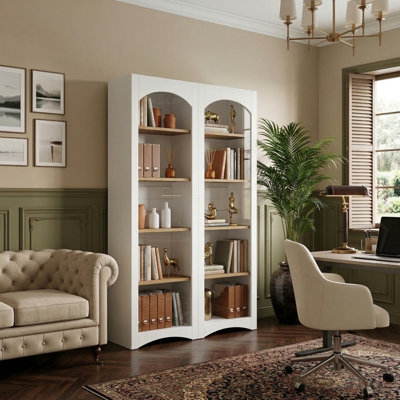 72'' Tall Storage Cabinet with Adjustable Shelves, Modern Bookshelf for Living Room, Kitchen & Office, Cream