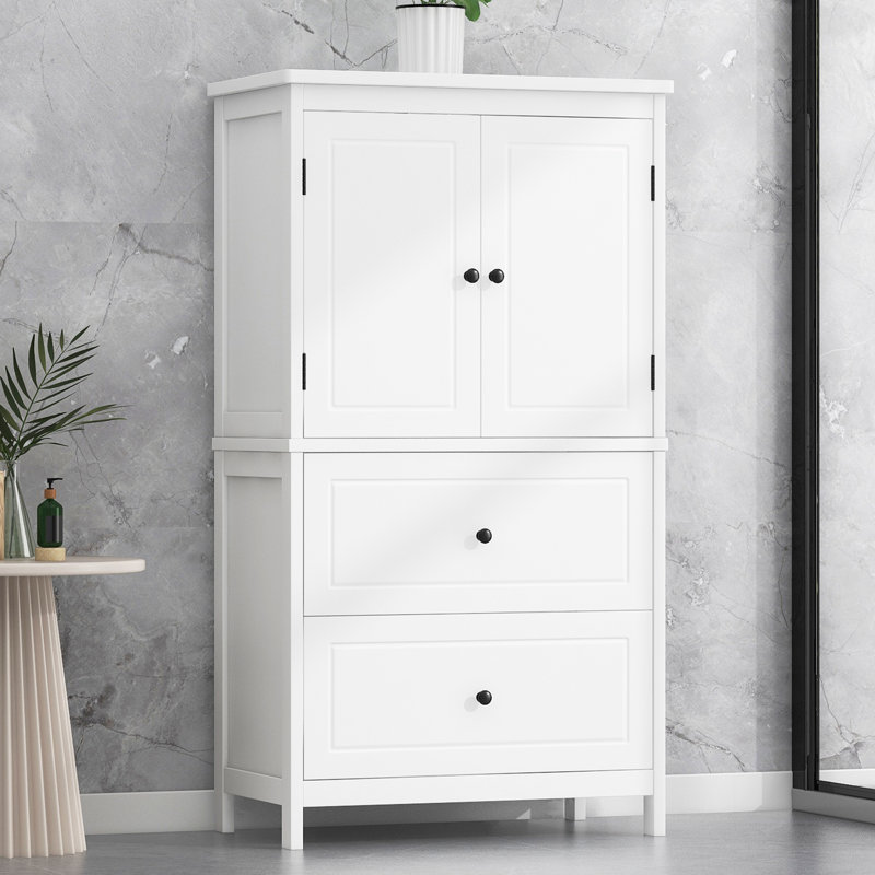 Cabinet With Two Doors And Drawers, White