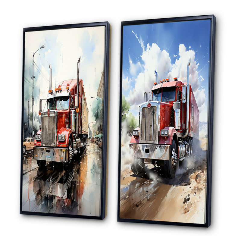 «Red Semi Truck Pride», 2 pièces, Cadre noir, H 40 po x l 40 po