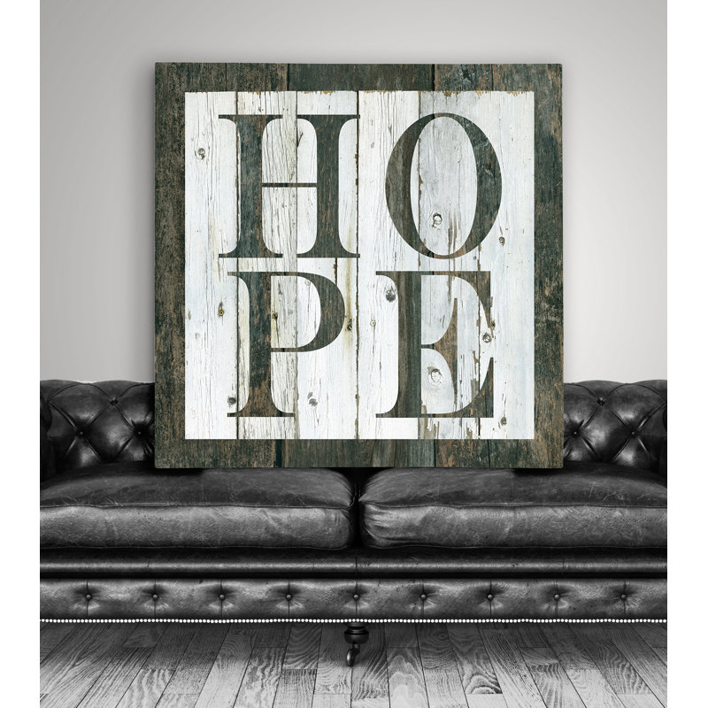 «Wood Hope», art textuel, Toile tendue, H 16 po x l 16 po x P 1,5 po